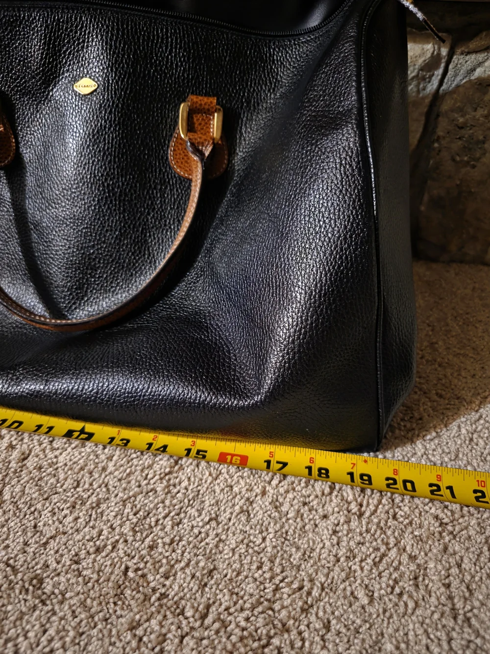 Vintage I Santi Milano Black Pebbled Leather Duffel Weekender Travel Bag